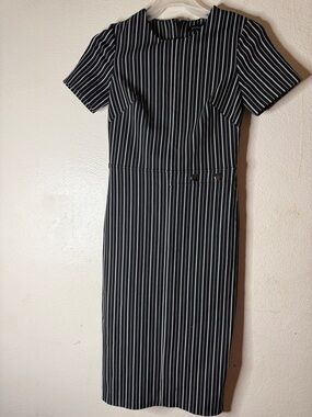 Banana Republic Black and White Striped Midi Dress